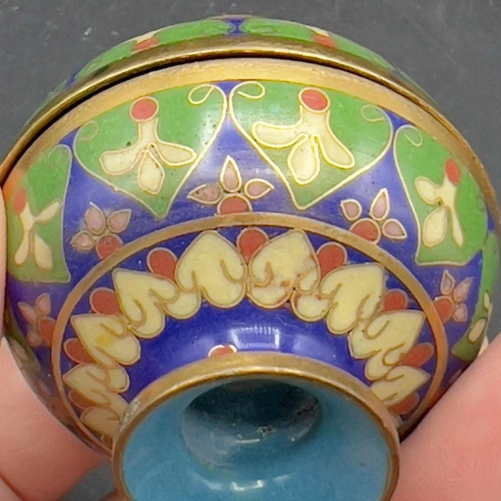 Brass Cloisonne Urn Vase Dish Compote with Lid Floral Design 2